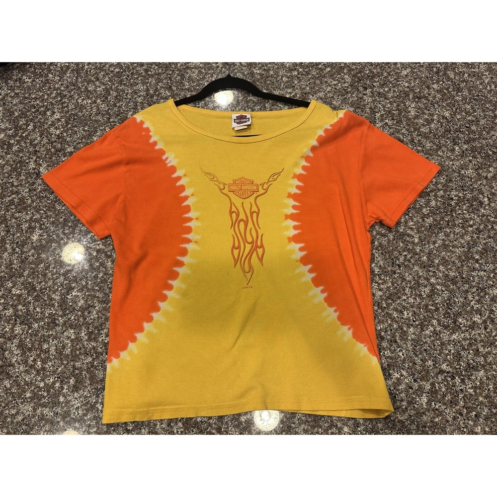 Vintage Harley-Davidson Shirt Mens XL Flame Tie Dye Waterloo Iowa Motorcycle 200